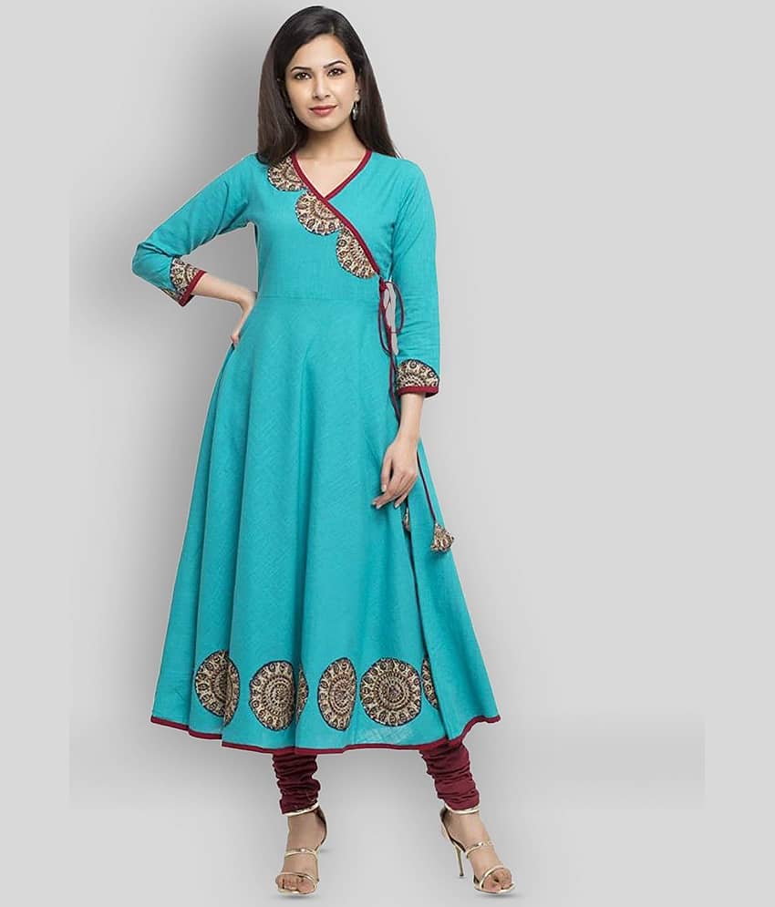 Yash Kurti Pack of 1 Cotton Applique Anarkali Women's Kurti - ( Blue )