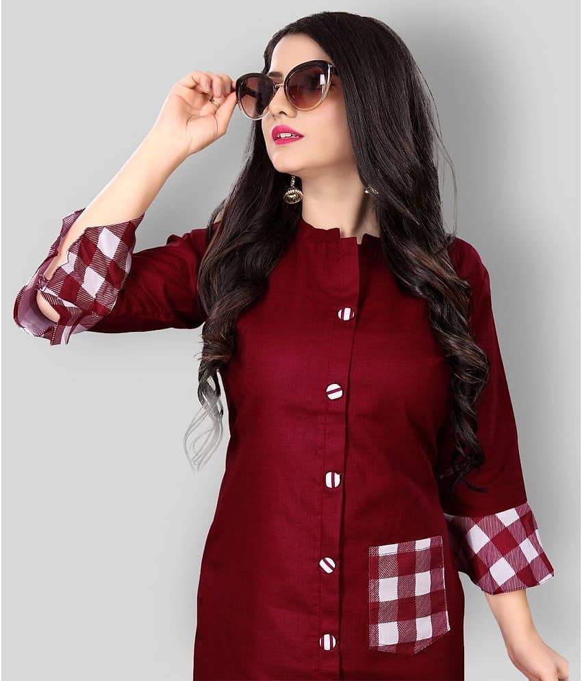 Lerkiza - Maroon Cotton Blend Women's Straight Kurti ( Pack of 1 )