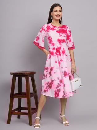 Tie-Dye Cotton Flared Pocket Dress-S