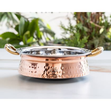 Copper Steel Handi Casserole with Brass Handles & Induction Base-350ml