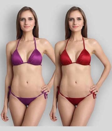 You Forever Pack of 2 Satin Women's Bra & Panty Set ( Multi Color )