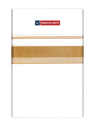 Mens Cotton White Single Layered Dhoti with Gold Fancy Border - Crown-2Mtr