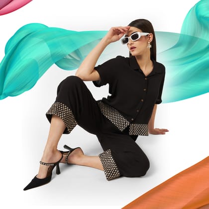 Solid Shirt Top With Matching Pant Co-Ord Set Solid Shirt Top With Matching Pant Co-Ord Set