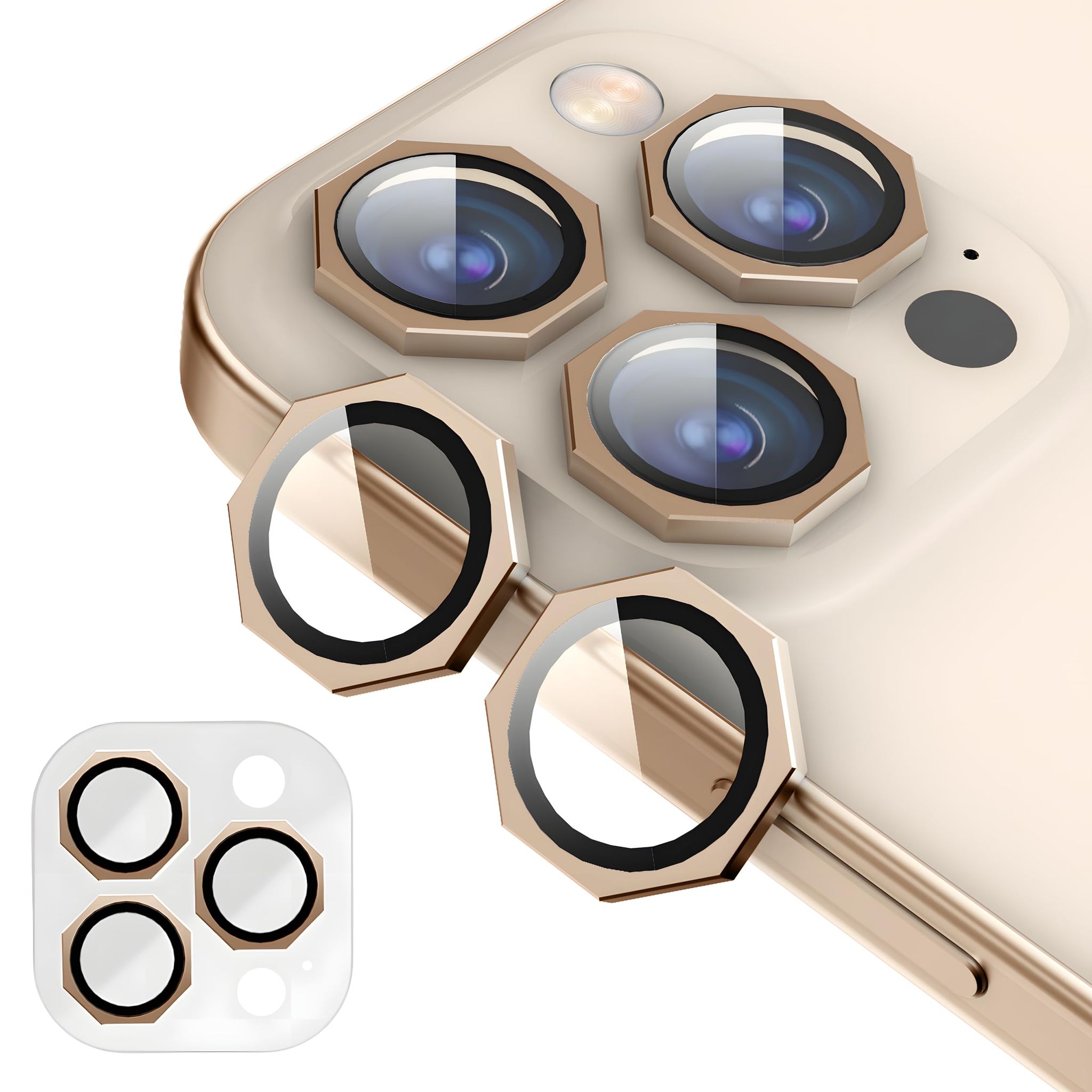 GadgetBite Snaptra Octagon Lens Protector Compatible With iPhone 16 Pro & iPhone 16 Pro Max – 9H Tempered Glass Camera Cover with Metal Ring, Scratch-Resistant,Camera Lens - Desert Titanium Desert Titanium / Desert Titanium