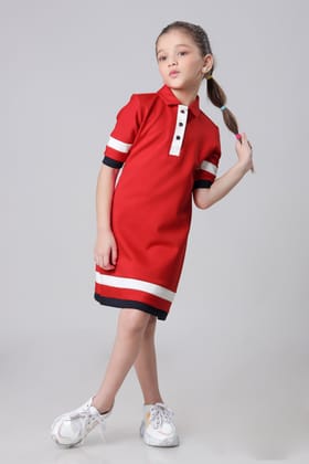 Exclusive Red Polo Midi Dress For Girls-1 Year / Red