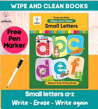 Edsmart Wipe and Clean: Small Letter Writing Book - kids reusable writing excercise book | Best Pencil Control Tracing Book for Kids with FREE Pen Included [16 pages]: Children Pre writing books [Paperback] [Jan 01, 2023] Edsmart Edu Services Pvt Ltd