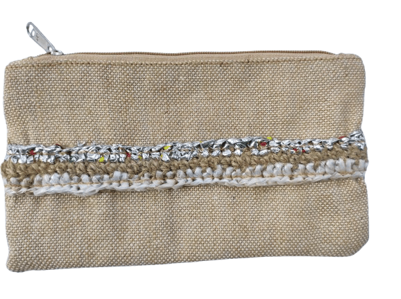 Handcrafted Jute Clutch with Colorful Crochet Trim