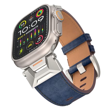 Luxury Armor Leather Bands By iSerieshub Compatible For iWatch-49 - 45 - 44 - 42MM / Blue