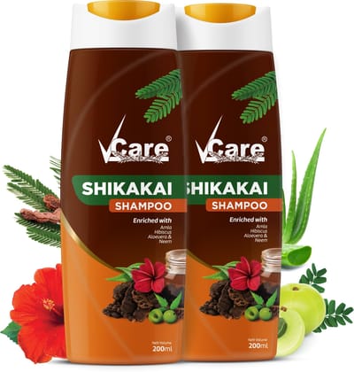 VCare Shikakai Shampoo, 200ml with Goodness of Aloe Vera & Neem, Amla, Hibiscus, Shikakai | Control Hair Fall and Hair Damage |For Men And Women Pack of 2 VCare Shikakai Shampoo, 200ml with Goodness of Aloe Vera & Neem, Amla, Hibiscus, Shikakai | Control