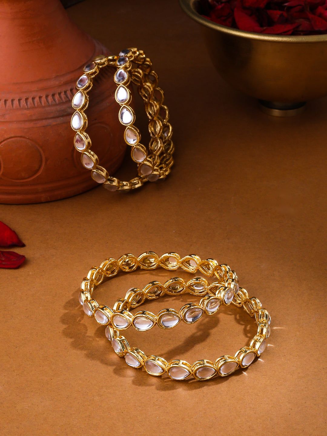 NVR Set of 4 Kundan Studded Bangles-Small