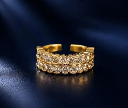 Elegant Dual Row Crystal Adjustable Ring Sparkling Party Wear for Women