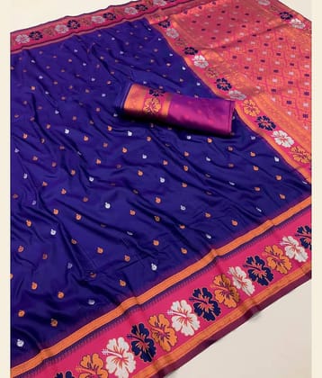 KALIPATRA Art Silk Solid Banarasi saree With Unstitched Blouse Piece ( Blue )
