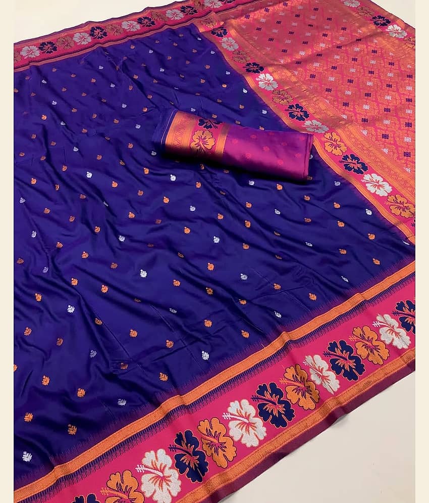 KALIPATRA Art Silk Solid Banarasi saree With Unstitched Blouse Piece ( Blue )
