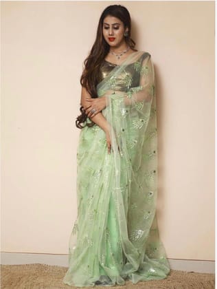 Pista Sequence Work Soft Net Saree
