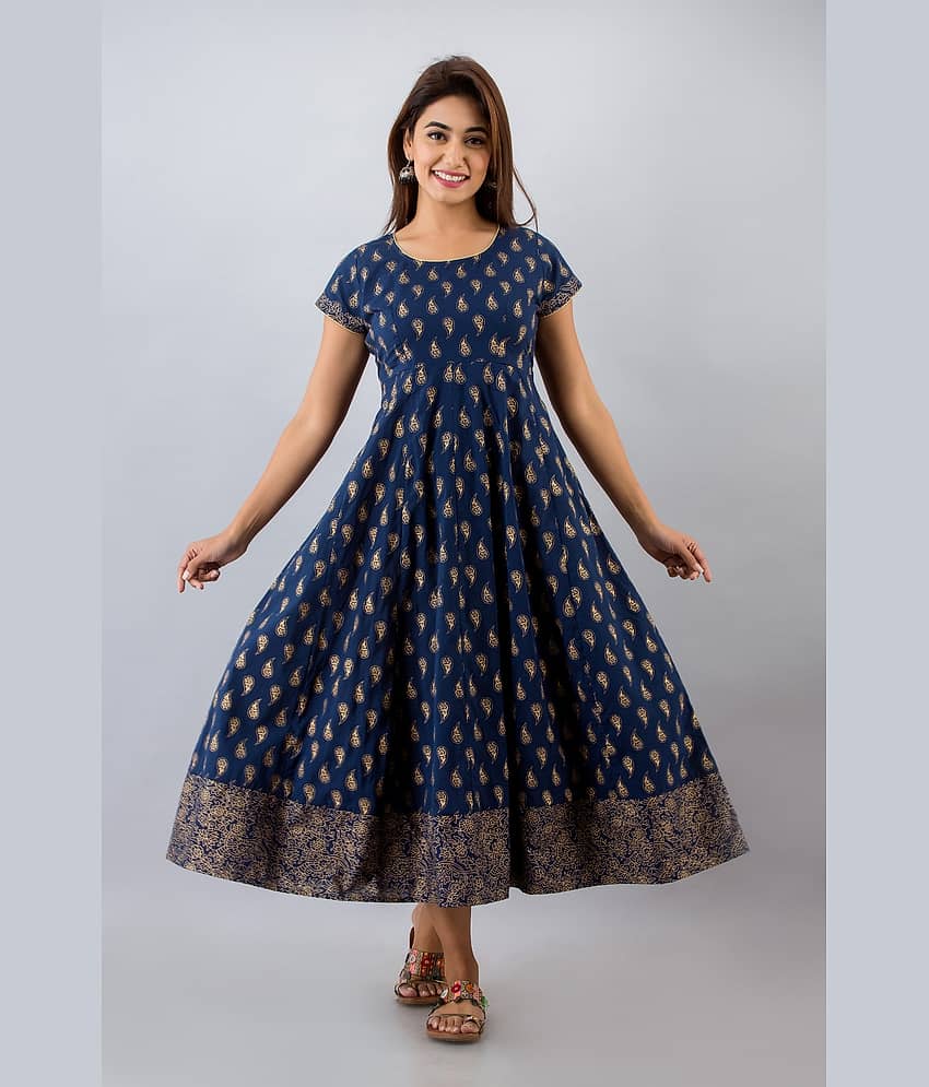 FabbibaPrints - Blue Cotton Women's Flared Kurti ( Pack of 1 )