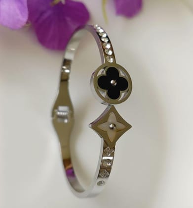 Stainless Steel Silver Plated Black &amp; White Shell Multi
