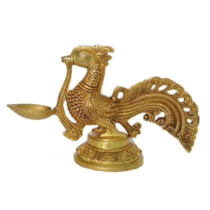 Brass Cock [Murga] Oil Lamp Deepak  - Handcrafted Puja Diya for Home Décor, Height : 6.4 Inch (BSMAS1158 A)
