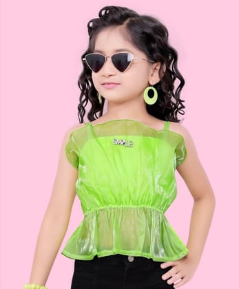 Girl's Party Wear Top [GT-526] [1 -8Years]-1-2Y (Size - 18) / Neon Green / Organza Silk