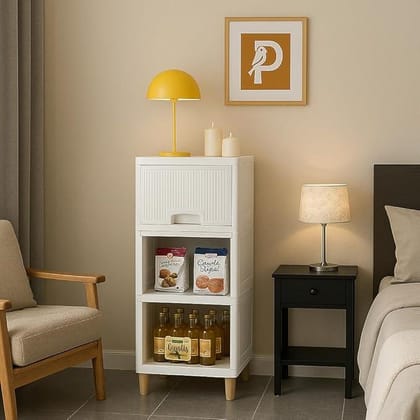 Panchhi Store Cupboard for Bedroom 3 Tier Plastic Wardrobe Cupboard for Storage Foldable Wardrobe for Clothes Modular Kitchen Cabinet Space Saving Collapsible Wardrobe for Room Office Kitchen Bathroom