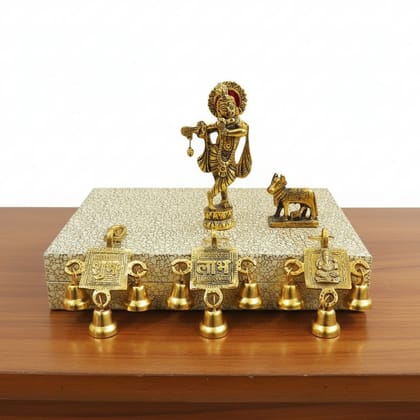 Aluminium Mini Krishna Idol Gift Set for Janmashtami & Spiritual Gift, Height : 5.2 Inch (ASMAS529 G)