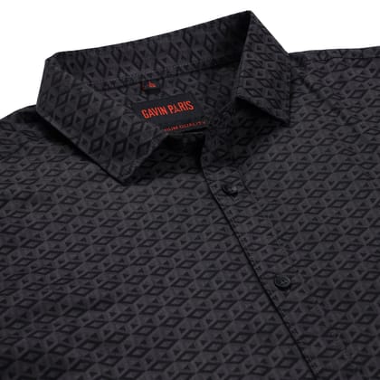 Black Geometric Slim Fit Full Sleeve Shirt (GP181)-M-38 / Full Sleeve