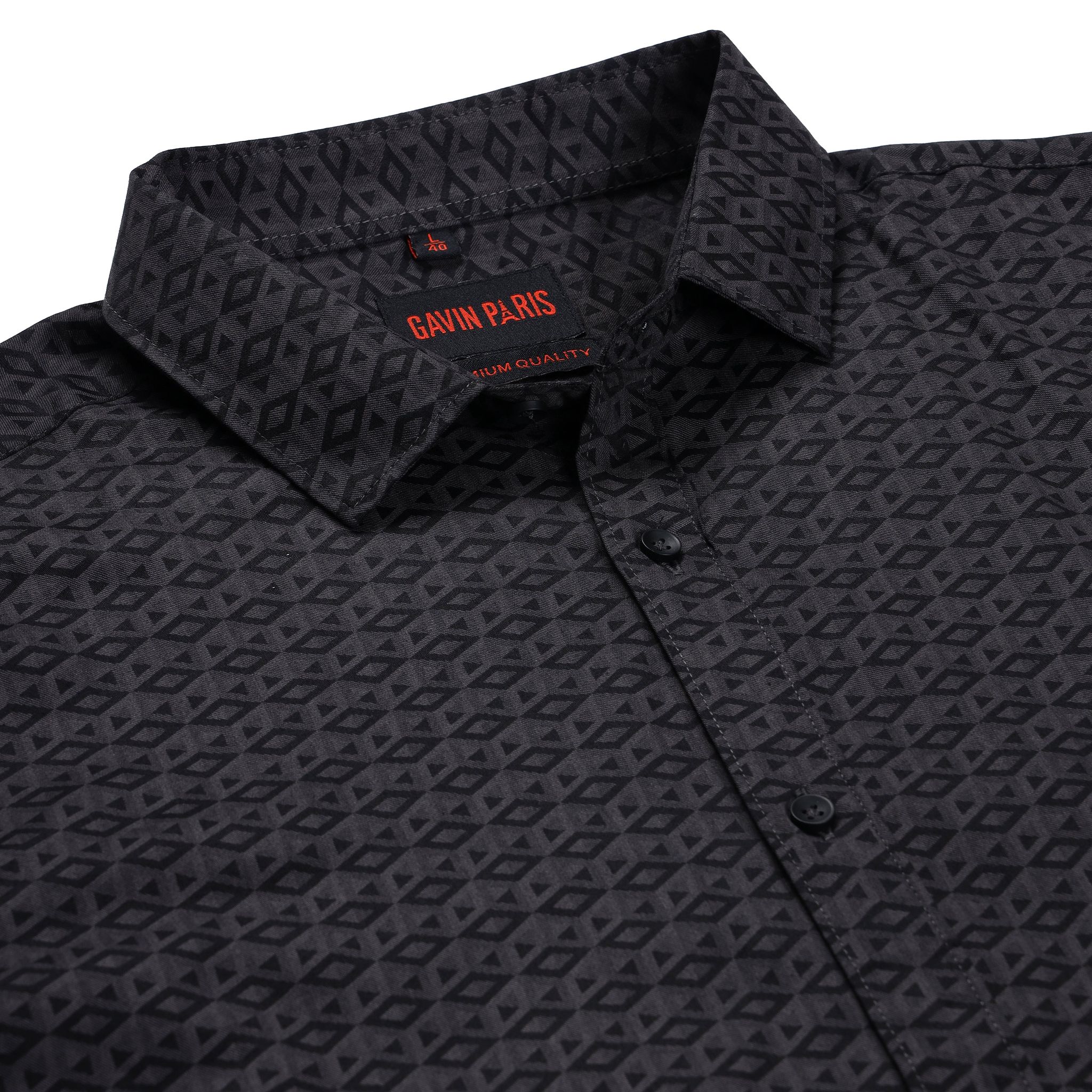 Black Geometric Slim Fit Full Sleeve Shirt (GP181)-M-38 / Full Sleeve