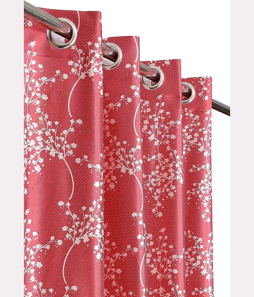 Kraftiq Homes Floral Printed Semi-Transparent Eyelet Curtain 7 ft ( Pack of 1 ) - Maroon