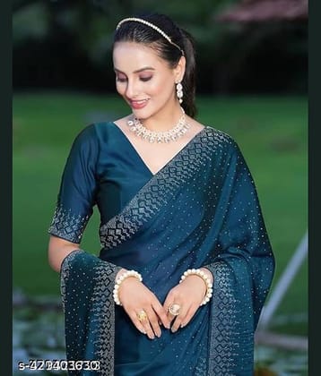 Shivadit ethnic Georgette Embellished Regular Saree With Unstitched Blouse Piece ( Rama )