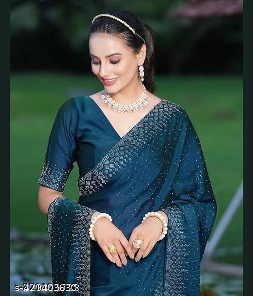 Shivadit ethnic Georgette Embellished Regular Saree With Unstitched Blouse Piece ( Rama )