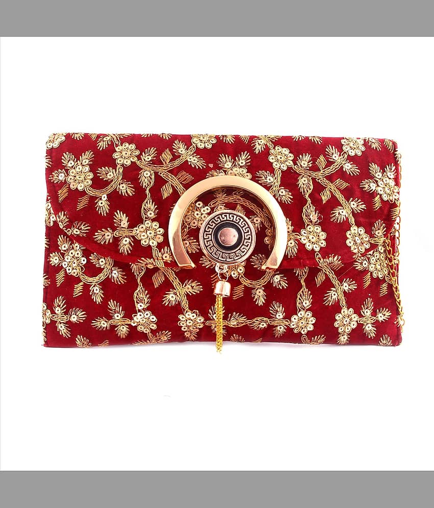 Raj Maroon Velvet Box Clutch