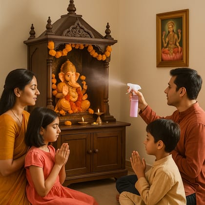 Daisy Tohfa Puja Air Freshener – Alcohol-Free, Long-Lasting Sacred Mist - Krishna ji - Ganesh ji - Navratri