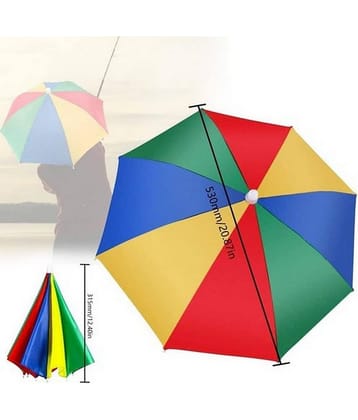Infispace Headwear Cap Umbrella Multi Color Soft Durable, Adjustable Elastic, (21) Size Fits All Ages Plastic Hat Cap Umbrella for Kids, Men/Women and Adults Rain Protection Headwear Hat Umbrella (Multi) Pack of 1