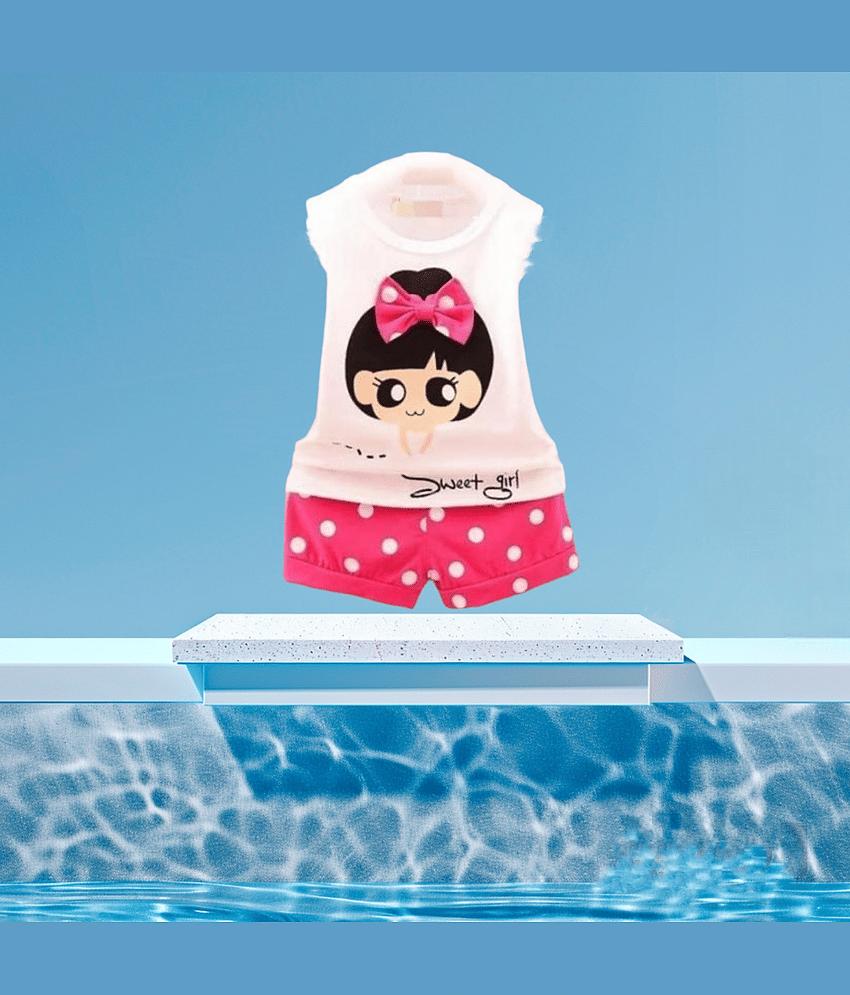 ODIMENT Pack of 1 Girls Cotton Top With Shorts ( White )