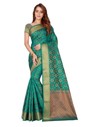 Generic Women's Kanjivaram Silk Saree with Blouse (Green, 5 - 6 Mtrs)