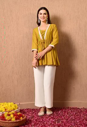 Mustard Embroidered Tunic-XS