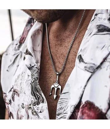Thrillz Silver Chain For Men Vintage Trident Ancient Amulet Stainless Steel Silver Chain For Men Boys Stylish Mens Jewellery