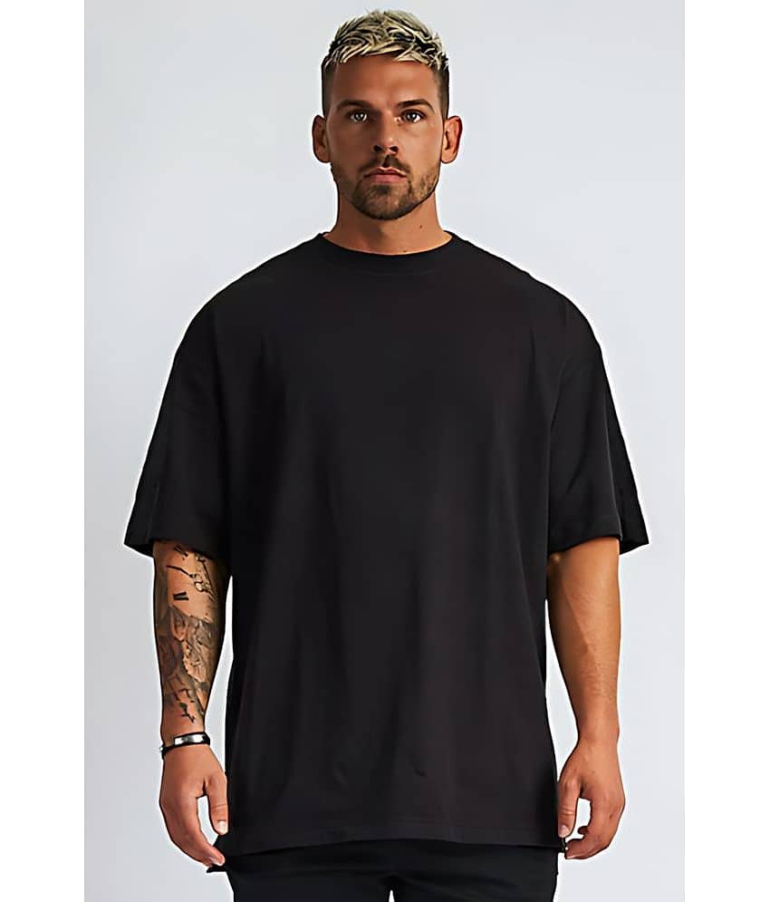 CrazyBee Pack of 1 Cotton Oversized Fit Men's T-Shirt ( Black )