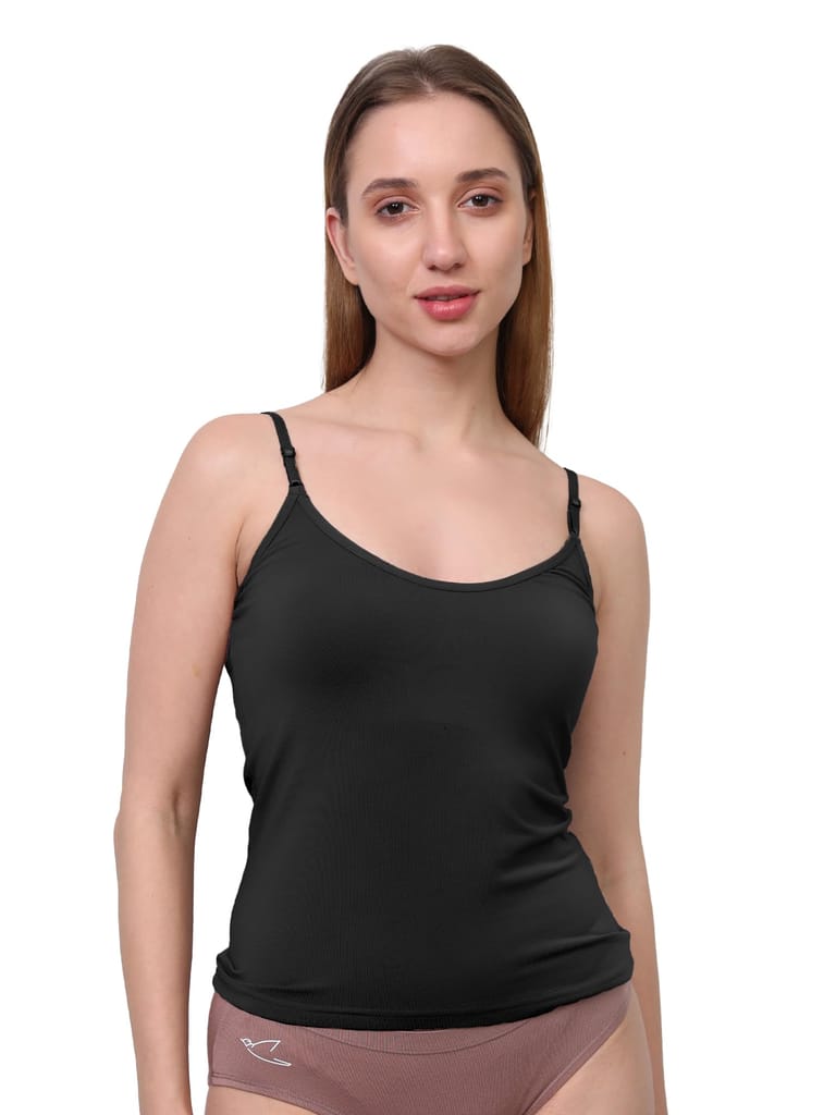 Freecultr Seamless Micromodal Camisole for Women with Adjustable Spaghetti Straps | Lightweight Layering Tank Top Casual Outfits & Sleepwear | Soft Breathable Stretch Fabric-Black