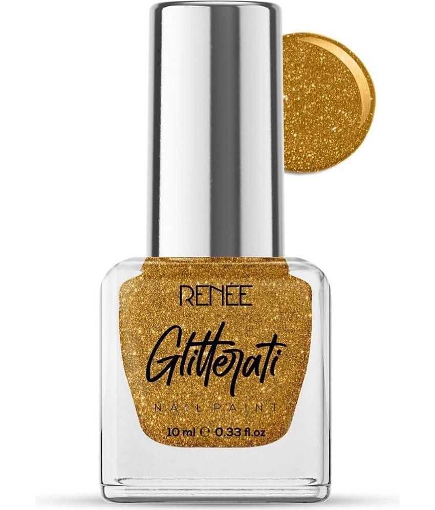 RENEE Glitterati Nail Paint - Gold Rush , Quick Drying, Glittery Finish, Long Lasting, 10ml