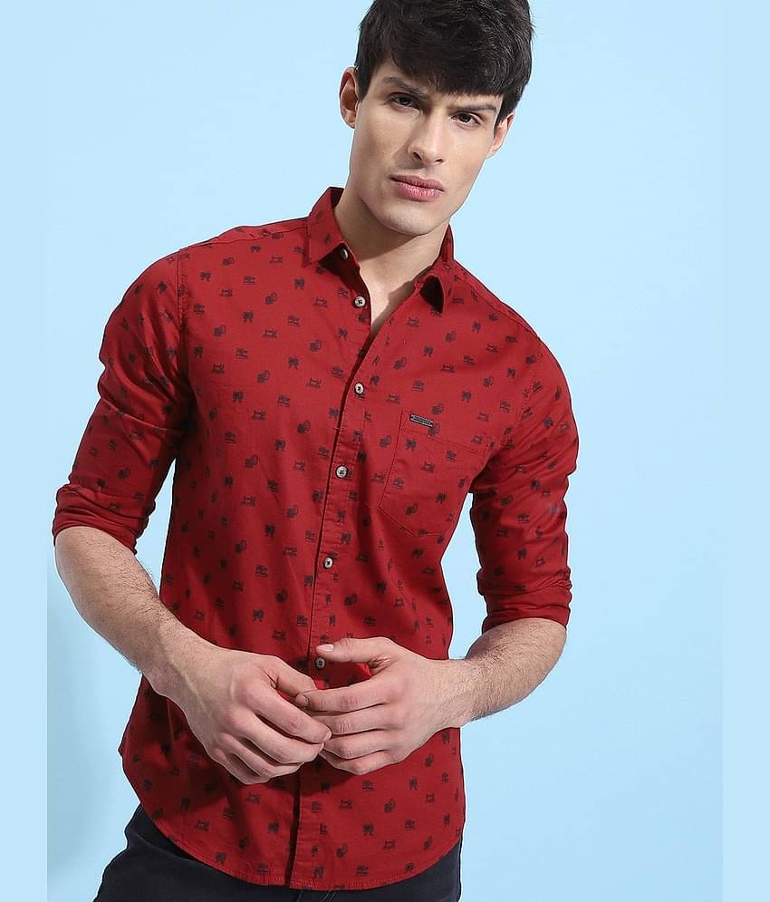 The Indian Garage Co Men Rust Red & Black Slim Fit Printed Casual Shirt
