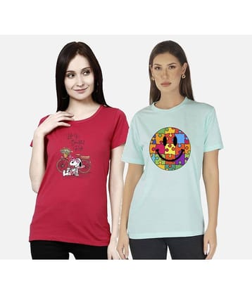 CHOZI Women Cotton Printed Regular Fit Round Neck T-Shirt ( Multi Color )
