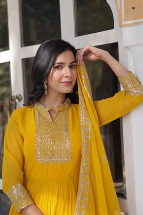 DESIGNER Georgette with Rich Sequins Embroidered work GOWN-WITH-DUPATTA COLLECTIONS-M