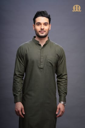 Rusal Stripe Kurta Green Men-S