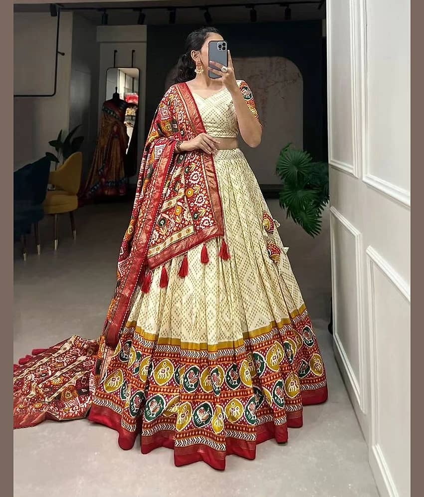 INDIAN SILKS Women Tussar Silk Flared Semi Stitched Lehenga Choli ( Multicolor )