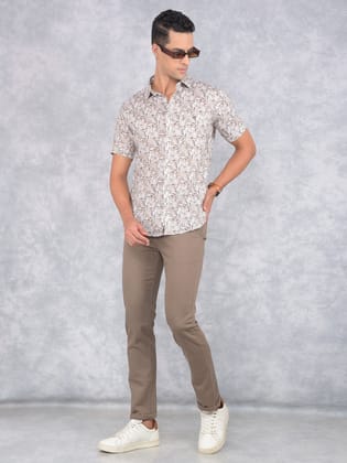 Brown Printed Straight Trousers-32 / Brown