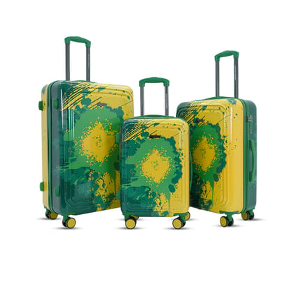 American Traveller TourisGlide Sport Luggage Trolley Bag Set of 3 (PC) Durable Hard Shell for Travel Suitcase with 360 Disk Wheels| TSA Type Lock| Heavy-Duty Lining| Football Splash (3, Green)