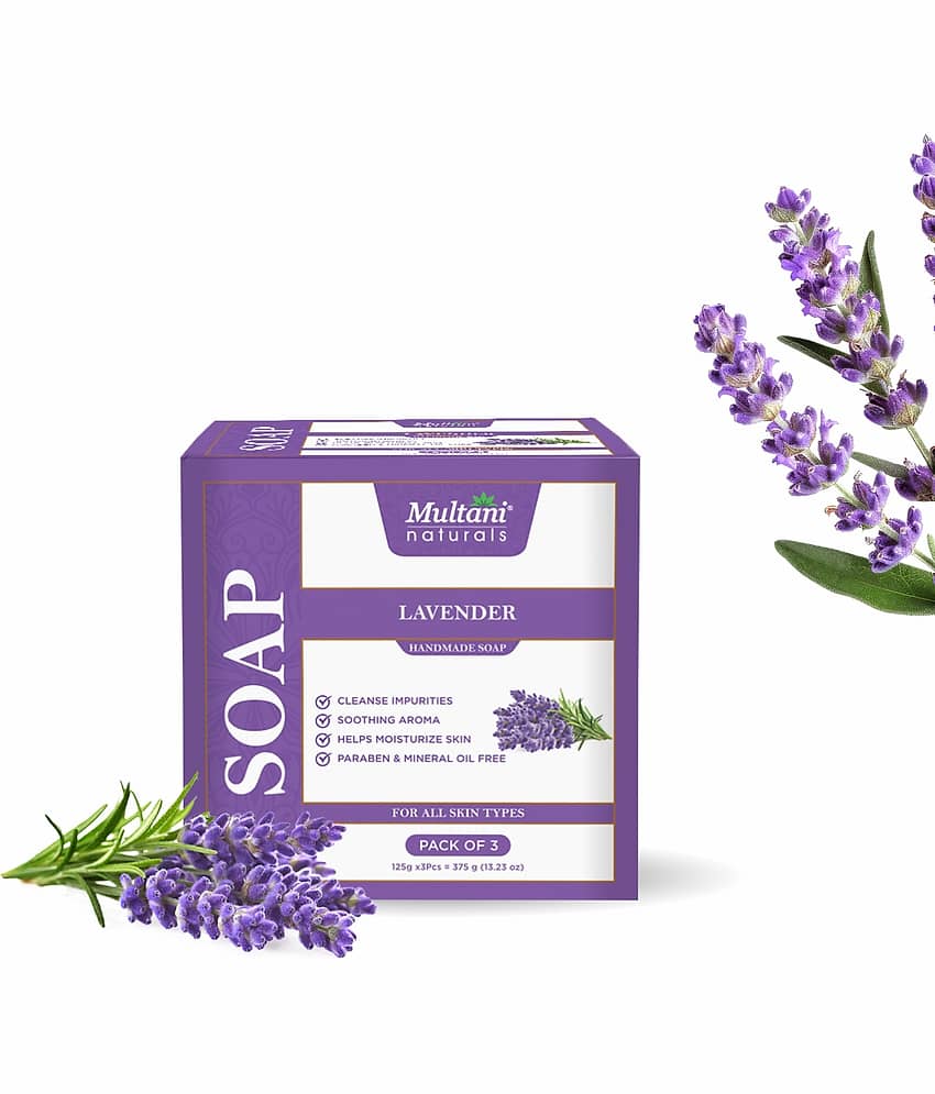 Multani Naturals Lavender Soap Pure Lavender Oil & Glycerin For Dark Spots on Skin, Exfoliates Dead Skin Cells 125gm (Pack of 3)
