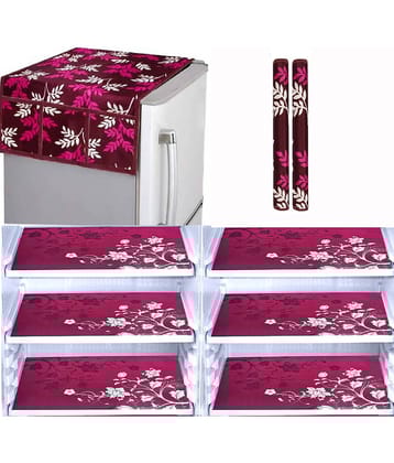 Crosmo Polyester Floral Fridge Mat & Cover ( 99 53 ) Pack of 9 - Multicolor