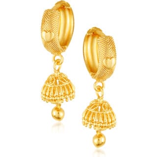Filigree work Gold Plated alloy Hoop Earring Clip on fancy drop Bali Earring for Women and Girls