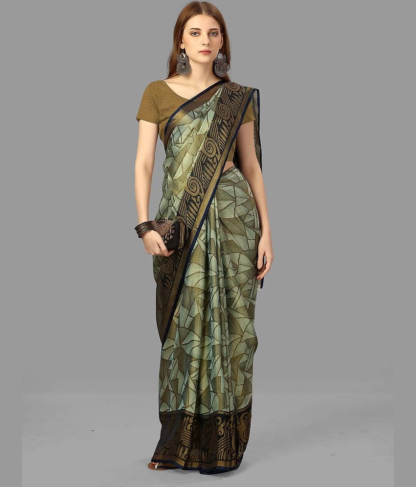 Sanwariya Silks Brasso Printed Saree With Unstitched Blouse Piece ( Green )